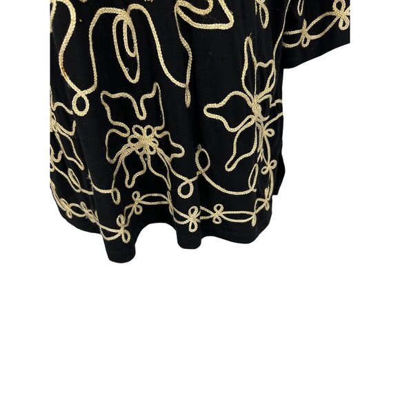 Catherines Black Tunic Top With Gold Floral Embroidery 3/4 Sleeves V-Neck Sz 1X - Picture 3 of 10